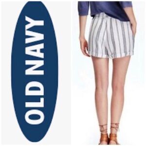 OLD NAVY - NWOT - L Sz 6 Blue Striped Linen Blend Shorts. So Cute!